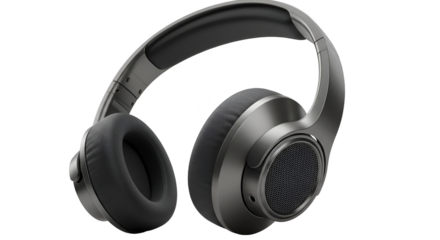 Isolated black over-ear headphones with textured earcups