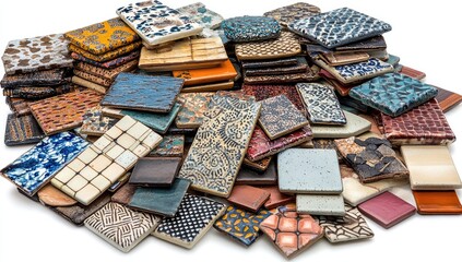Piled glazed tiles, variety of colors and patterns