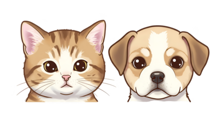 Illustration of cute cat and dog isolated on transparent background