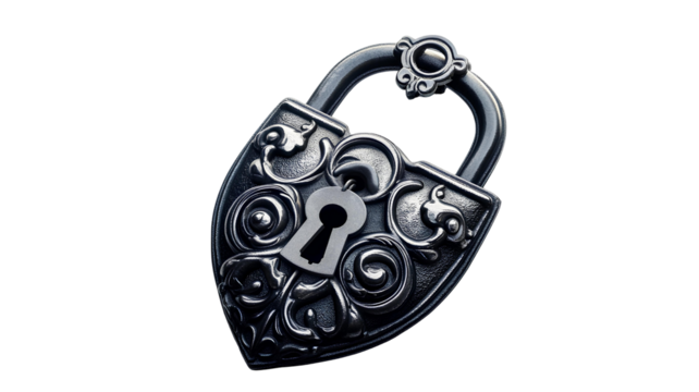 Black padlock isolated on transparent background. Security concept.
