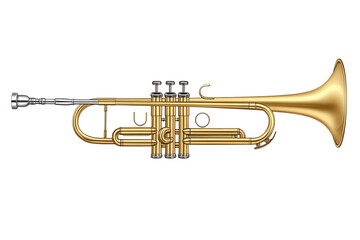 Obraz premium Bright and polished trumpet isolated against a transparent background ideal for musical designs and educational displays in brass instrument studies