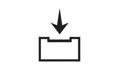 Simple black arrow pointing down into an open box or container icon