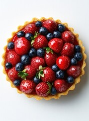 Berry tart strawberries and blueberries on pastry