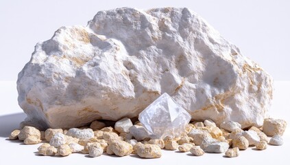 Shiny crystal nestled among white, porous rock fragments