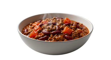 Isolated Bowl of Steaming Chili con Carne Realistic Photo