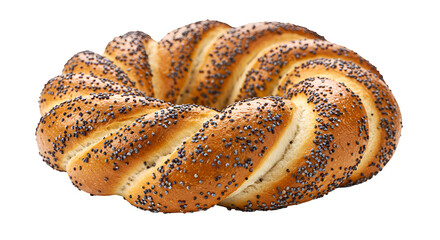 Isolated braided sweet bread with poppy seeds and sugar glaze