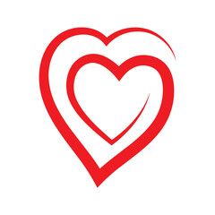Two Nested Red Heart Outlines Interlocking Spiral Shape Simple Vector Graphic Element Isolated White BackgroundPrint