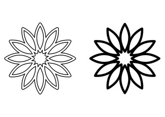 Fototapeta premium 線画とシルエットの幾何学的な花アイコンセット
