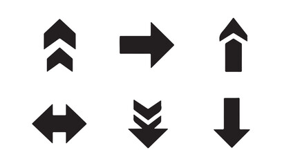 Collection of six black arrows pointing in different directions
