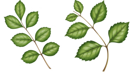 Illustration Of Green Rose Leaves On Transparent Background