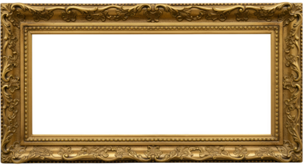 Antique Gold Ornate Picture Frame Isolated Transparent Background