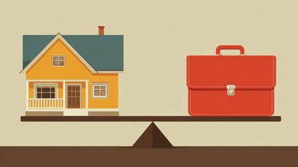 Balancing Work and Home Life in a Modern Lifestyle Context Depicts a House and a Briefcase on a Scale