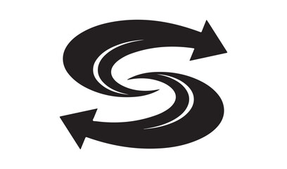 Abstract black swirling arrows symbol representing cycle and motion