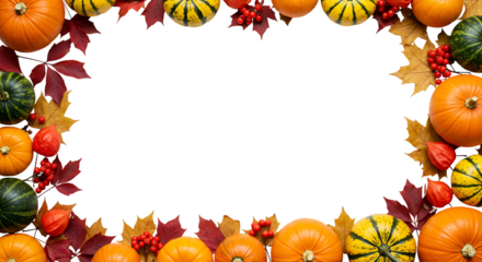 Autumn Harvest Pumpkin Frame Isolated Background Thanksgiving Fall