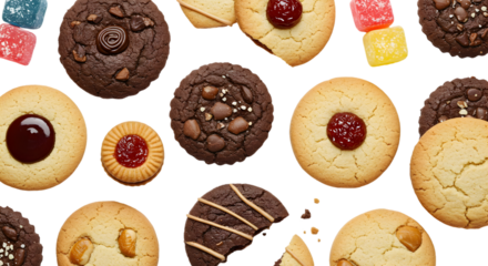 Assorted Cookies and Gummy Candies Isolated Transparent Background Realistic Photo