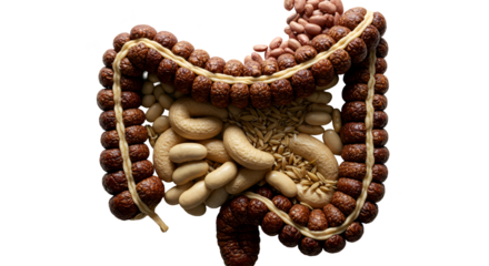 Illustration of Human Digestive System made of food elements isolated on black