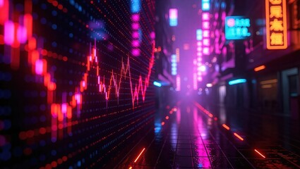 Glowing Financial Chart Over a Cyberpunk Urban Scene.
