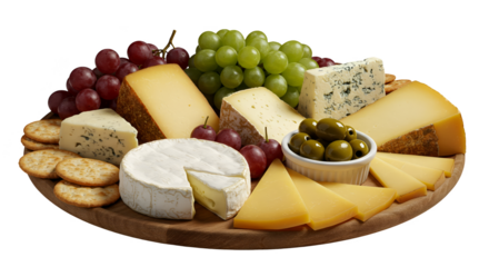 Isolated Cheese Board Platter with Grapes and Olives