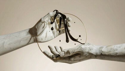 Sculpted Motion — Concrete Hand and Liquid Metal Flow
