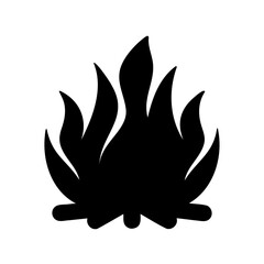 A bold black silhouette drawing of a lively and dynamic campfire