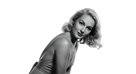 Black and White Portrait of a Blonde Woman Isolated Transparent