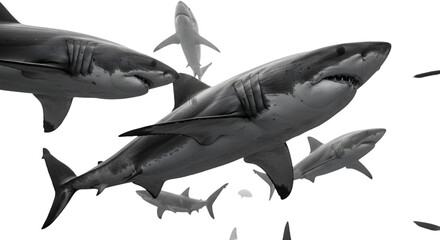 Naklejka premium Illustration of multiple sharks swimming on transparent background