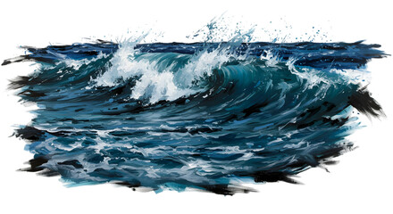 Illustration of ocean wave with clear blue water and white foam splashing