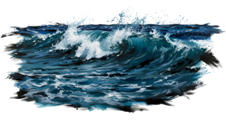 Illustration of ocean wave with clear blue water and white foam splashing