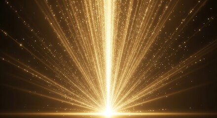 Golden Light Beam Illuminating a Dark Background with Sparkling Particles.