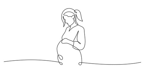 Hand Drawn Silhouette of a Pregnant Woman in Single Line Art
