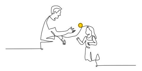 Continuous Line Drawing of a Father and Son Playing Catch