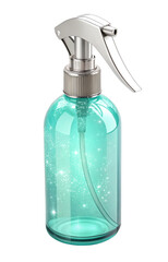 Sparkling turquoise spray bottle for cleaning or beauty solutions, professional product shot perfect for modern health and wellness brands, fresh vibrant feel