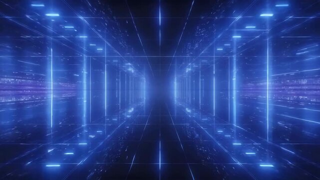 Step into a dynamic digital realm with this electrifying blue tunnel, perfect for future concepts and cutting-edge technology projects, offering a glimpse into virtual innovation and modern progress