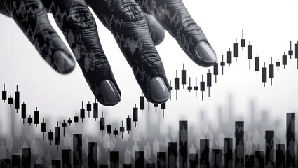 Hand touching stock market chart, financial investment concept.