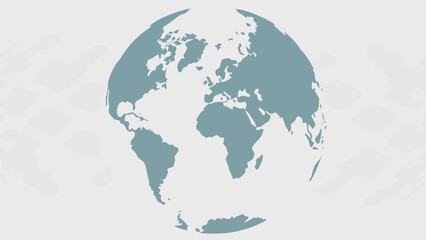 A stylized globe with continents visible in a muted color palette on a light background graphic design