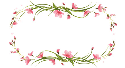 Illustration of pink cherry blossoms frame with transparent background