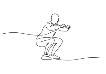 One Line Drawing of a Man Doing Bodyweight Squats