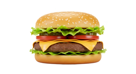 Isolated Classic Cheeseburger Realistic Photo With Sesame Seed Bun