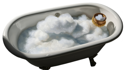 Isolated Clawfoot Bathtub Filled With Bubbles and Bath Beads