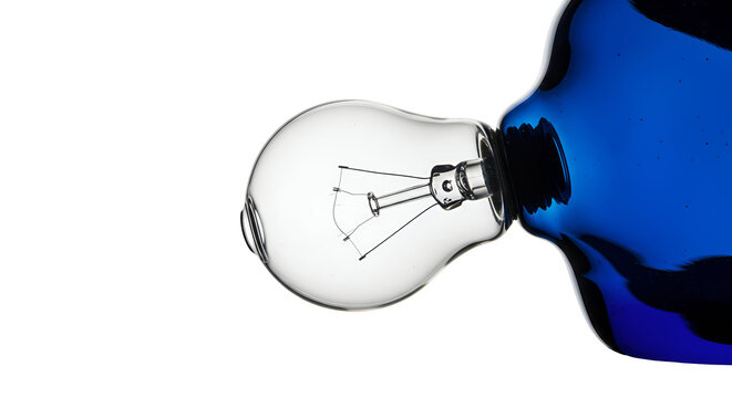 Isolated clear glass light bulb with blue liquid splash - Powered by Adobe