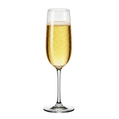 Tall flute glass filled with bubbly champagne isolated on transparent background