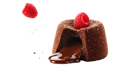 Chocolate Lava Cake with Raspberry Isolated Background Photo