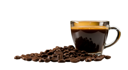 Isolated Coffee Photo with Beans and Dark Drink