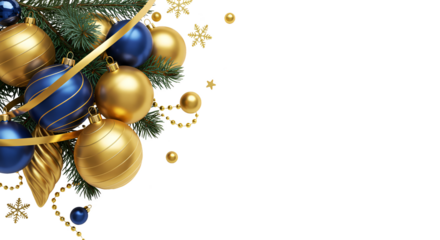 Christmas Ornaments Blue Gold Realistic Isolated PNG