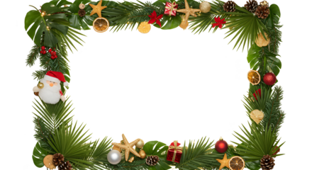 Christmas Festive Greenery Frame with Santa Claus Realistic Photo