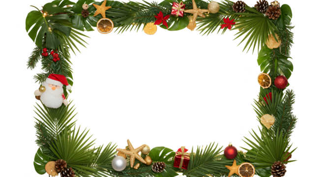 Christmas Festive Greenery Frame with Santa Claus Realistic Photo