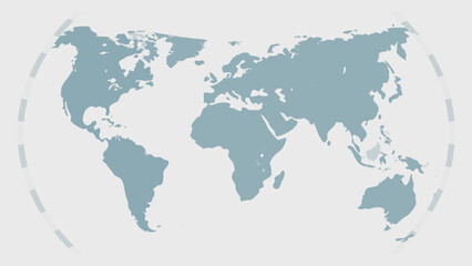 A light blue world map with a dotted line showing the globe's curvature in a simple design