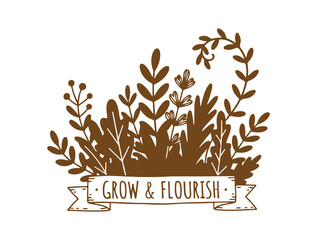 A vector drawing featuring a green sprig. It's a plant illustration in a doodle style, perfect for banners and postcards.