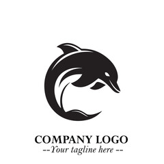 Obraz premium Dolphin Logo Symbol in Elegant Minimalist Vector Design for Modern Marine and Oceanic Branding