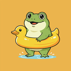 Naklejka premium Adorable Frog in Duck Float Cartoon Art